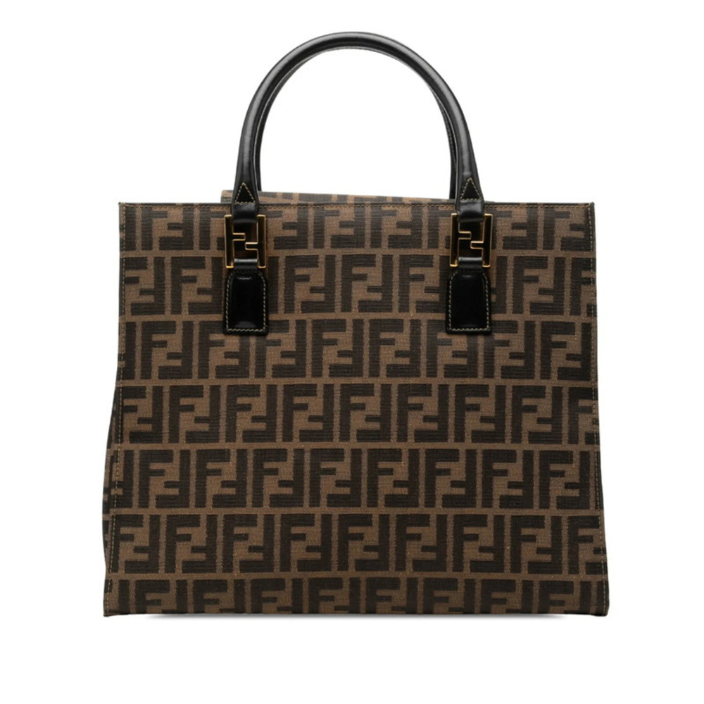 Fendi Zucca Tote Bag 15095 Brown Black Canvas Leather Women's FENDI